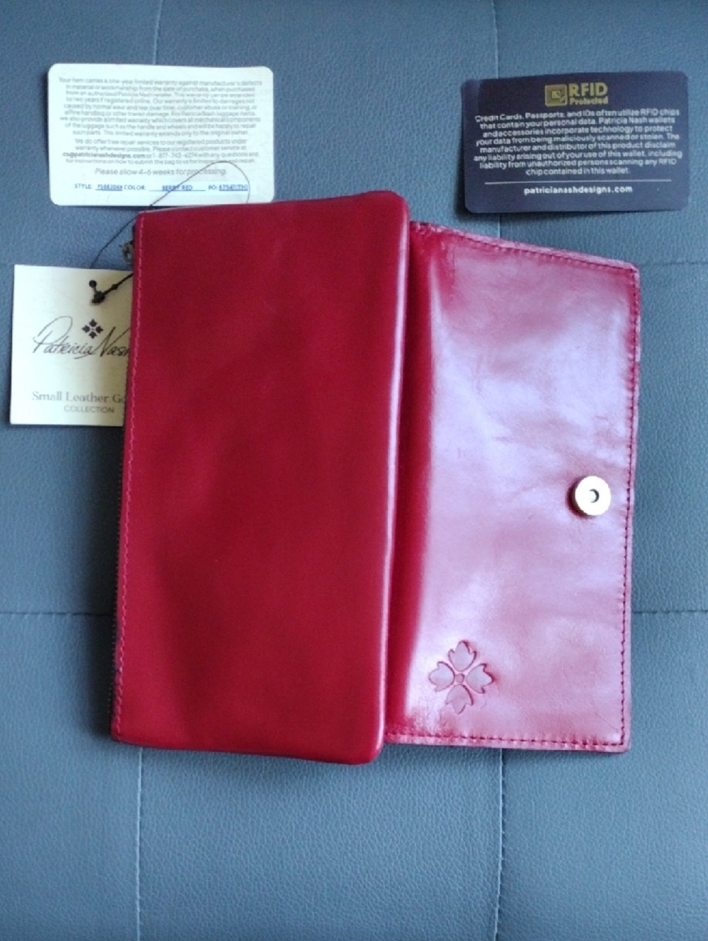 Patricia Nash Cherry Red Leather RFID Clutch Wallet - Picture 3 of 4